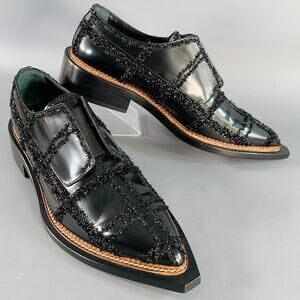 SIMONE ROCHA Size 8 Black Tinsel Embellishment Leather Slip On Loafers